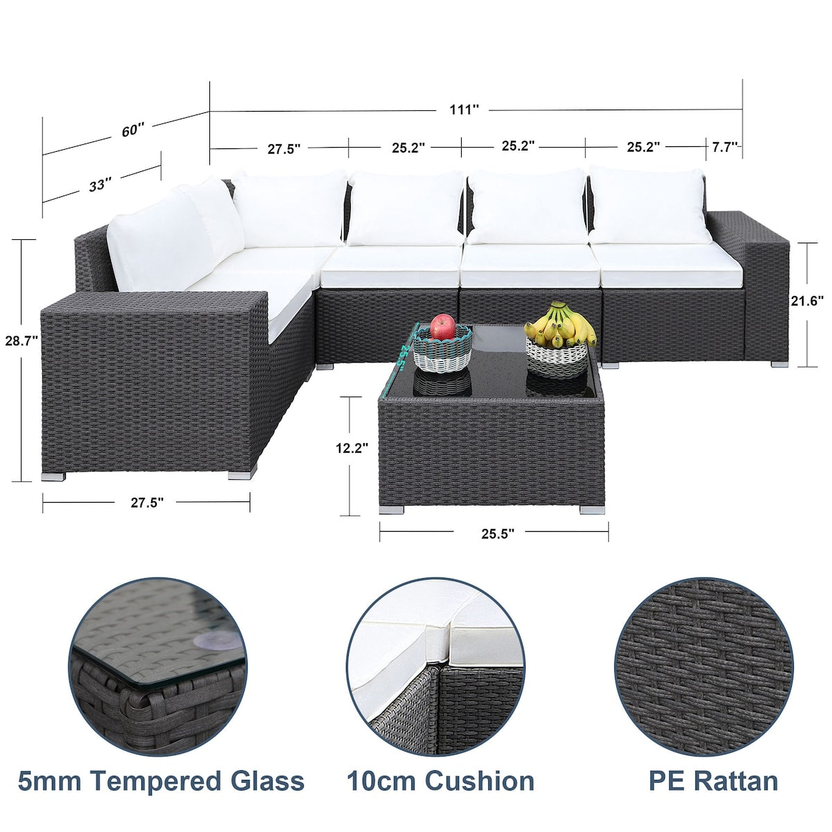 Garden furniture set, outdoor furniture set of 6 pieces, PE rattan segmented
