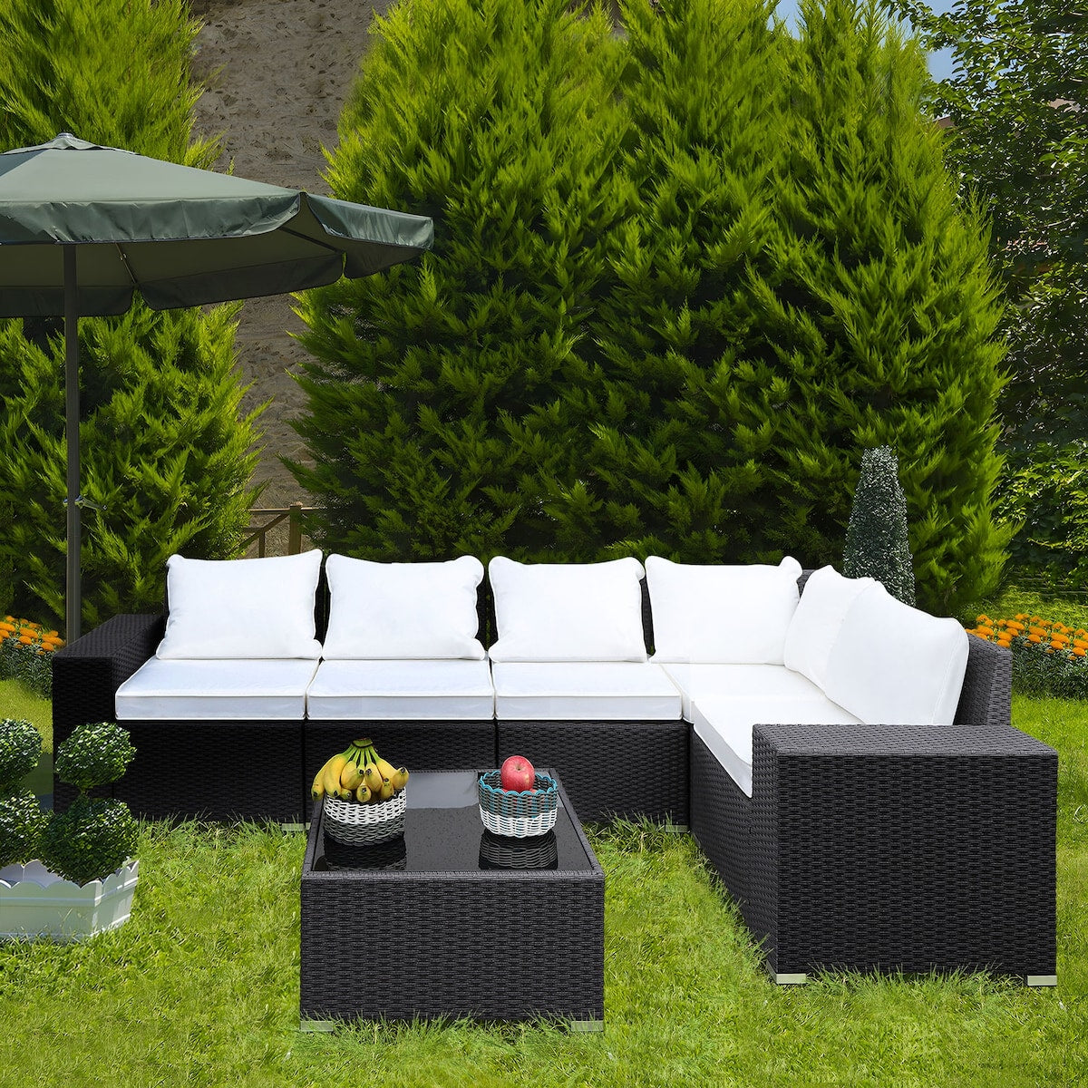 Garden furniture set, outdoor furniture set of 6 pieces, PE rattan segmented