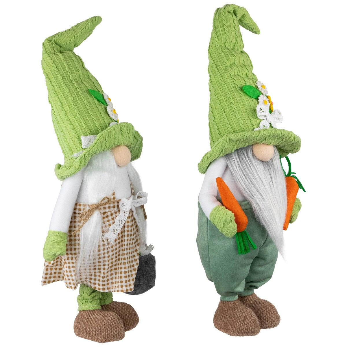 Gardening Gnomes Easter Figurines - 15" - Green and White - Set of 2