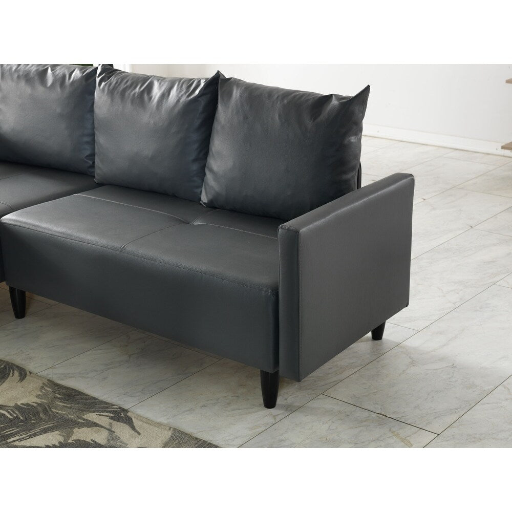 Garen Contemporary Faux Leather Reversible Living Room Sectional