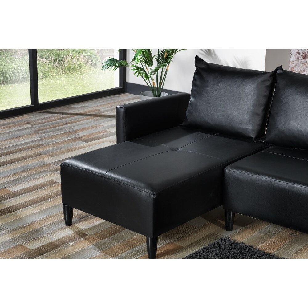 Garen Contemporary Faux Leather Reversible Living Room Sectional