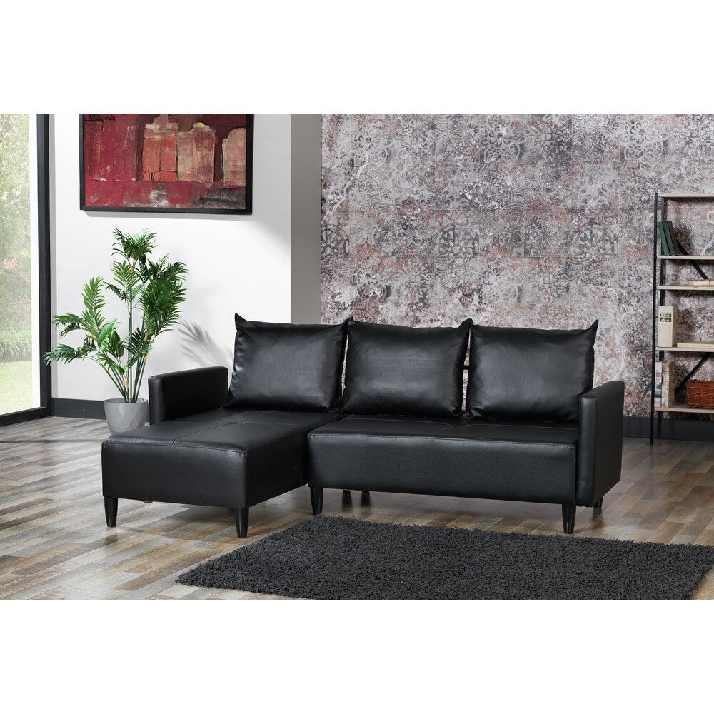 Garen Contemporary Faux Leather Reversible Living Room Sectional