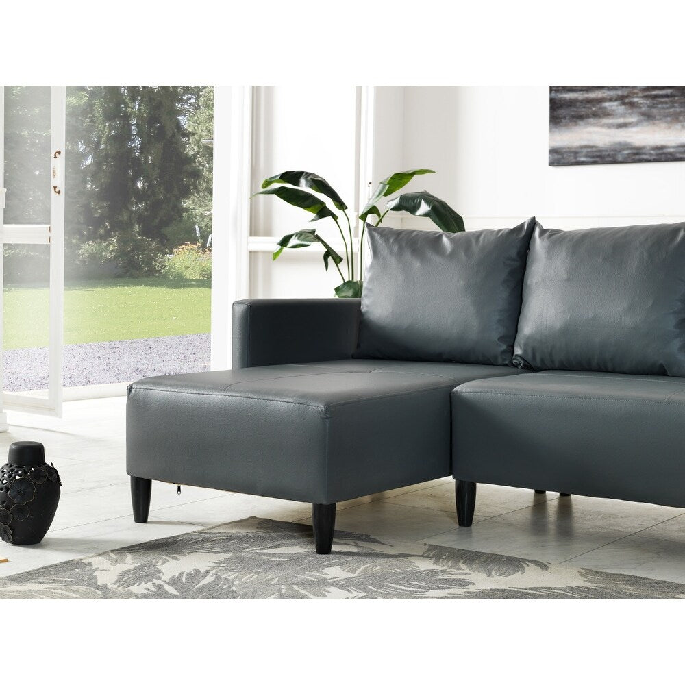 Garen Contemporary Faux Leather Reversible Living Room Sectional