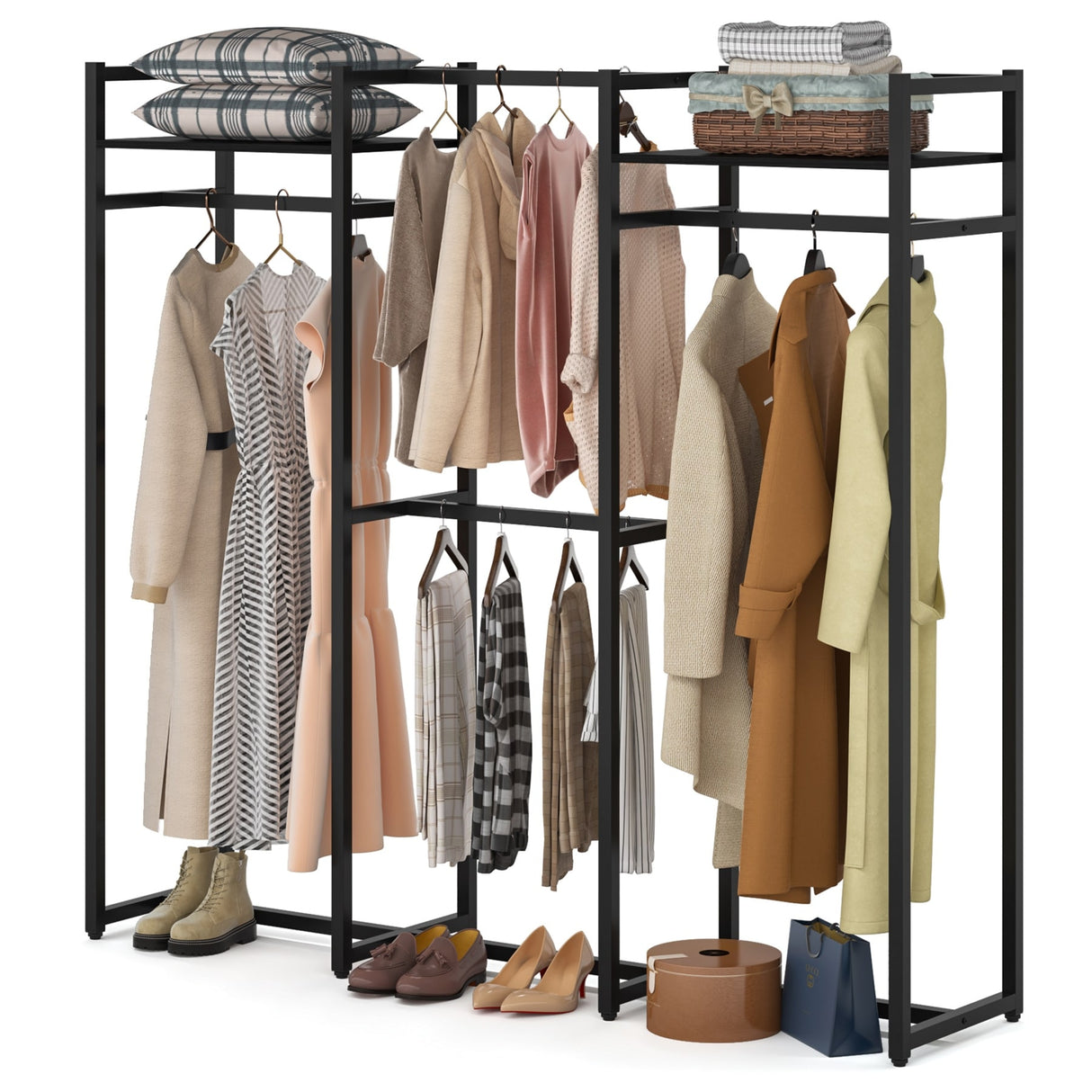 Garment Rack Heavy Duty Clothes Rack Free Standing Closet Organizer with Shelves and 4 hanging Rods - 18" wide