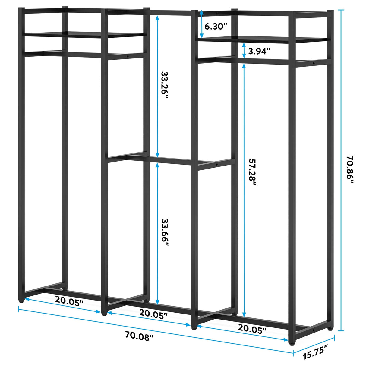 Garment Rack Heavy Duty Clothes Rack Free Standing Closet Organizer with Shelves and 4 hanging Rods - 18" wide