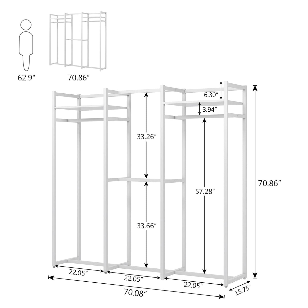 Garment Rack Heavy Duty Clothes Rack Free Standing Closet Organizer with Shelves and 4 hanging Rods - 18" wide