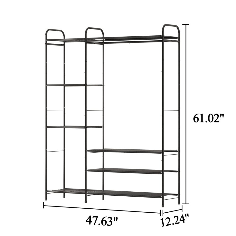Garment Rack w/Shelves for Hanging Clothes,Free-Standing Clothes Rack