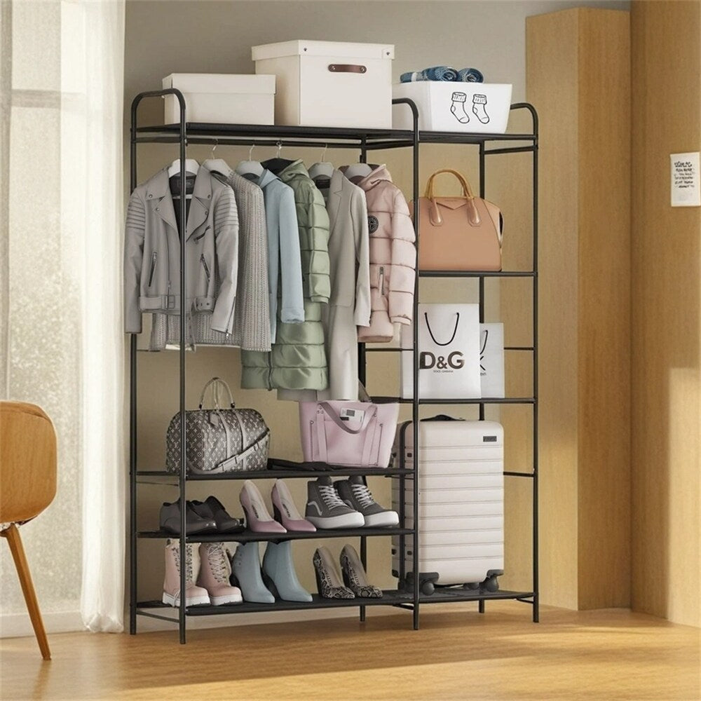 Garment Rack w/Shelves for Hanging Clothes,Free-Standing Clothes Rack