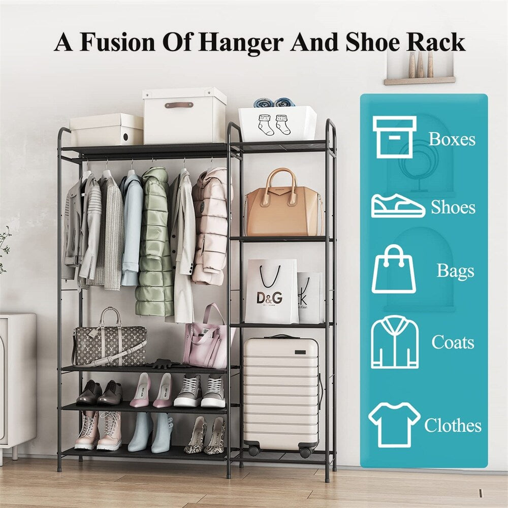 Garment Rack w/Shelves for Hanging Clothes,Free-Standing Clothes Rack