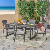 Garner Outdoor 6-Seater Acacia Wood Dining Set with Wicker Chairs by Christopher Knight Home
