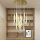 Garnett Gold 24-inch LED Pendant Chandelier with 19 Lighted Glass Droplet Rods (Adjustable Height)