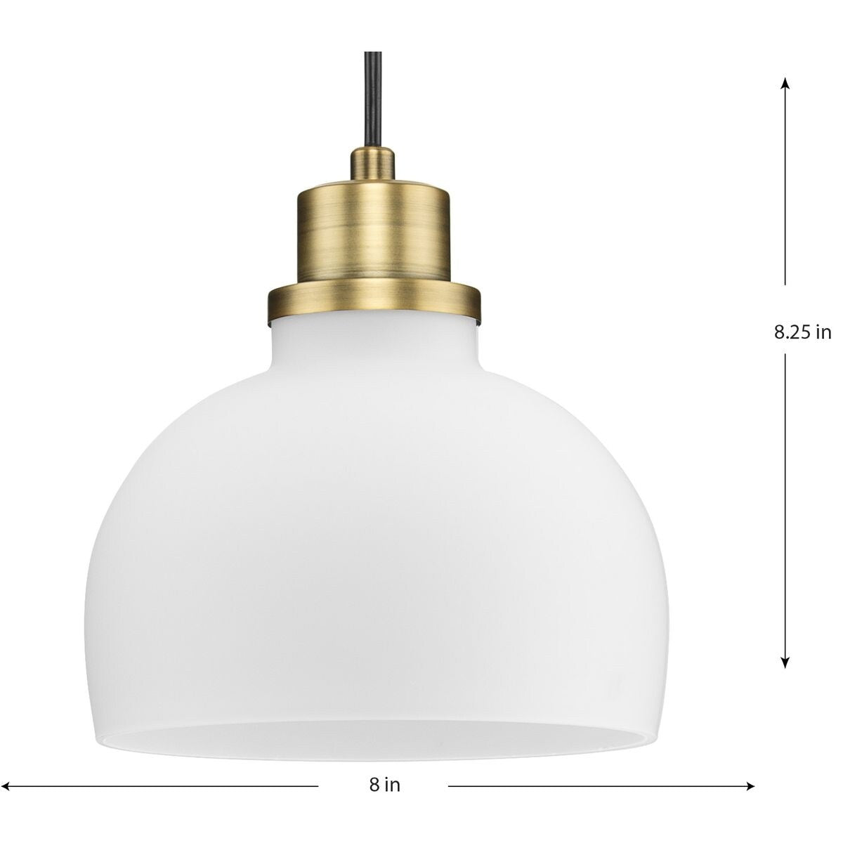 Garris Collection One-Light Vintage Brass Etched Opal Glass Transitional Mini-Pendant - 8 in x 8 in x 8.25 in