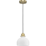 Garris Collection One-Light Vintage Brass Etched Opal Glass Transitional Mini-Pendant - 8 in x 8 in x 8.25 in