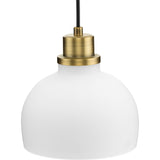 Garris Collection One-Light Vintage Brass Etched Opal Glass Transitional Mini-Pendant - 8 in x 8 in x 8.25 in
