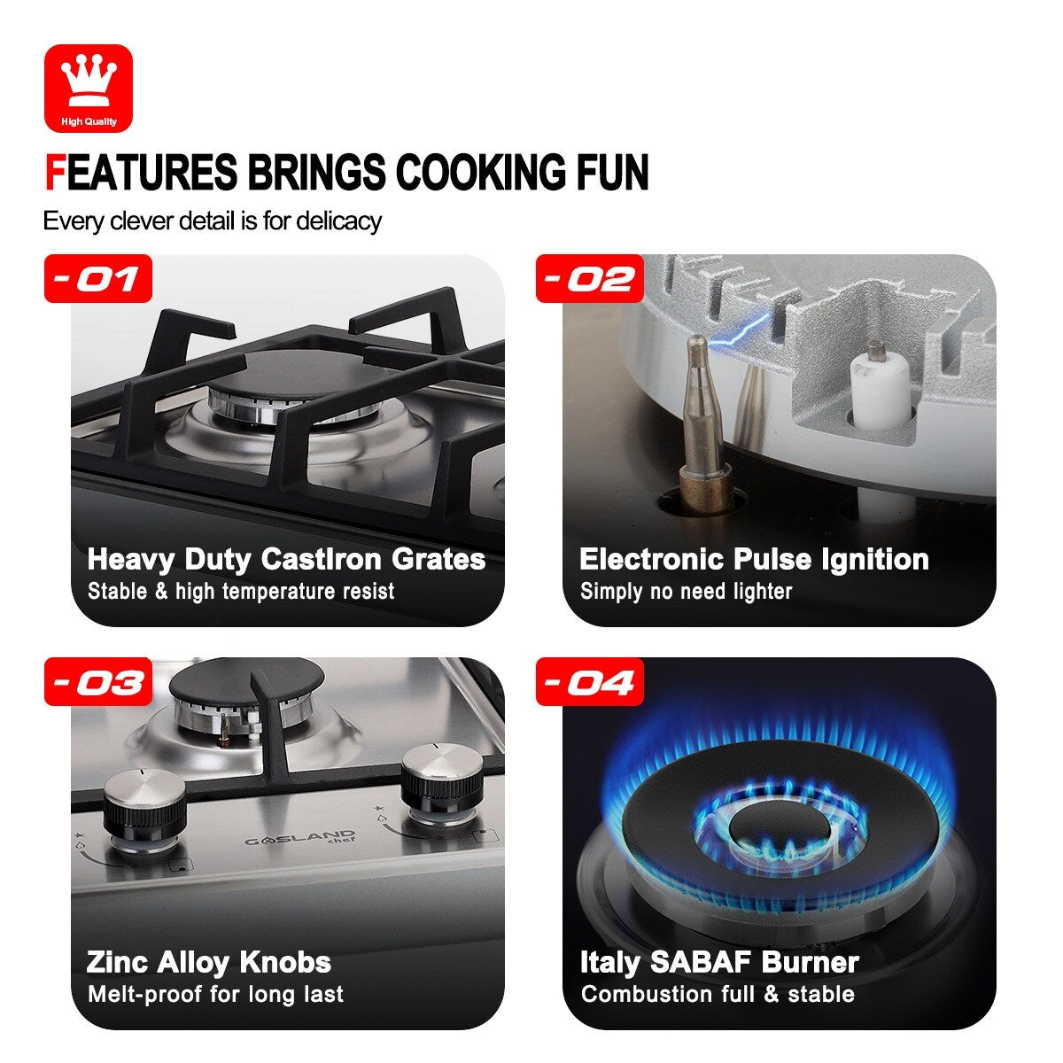 GASLAND 12" Built-in Gas Stove Top Stainless Steel 2 Sealed Burners LPG Natural Gas Cooktop, ETL