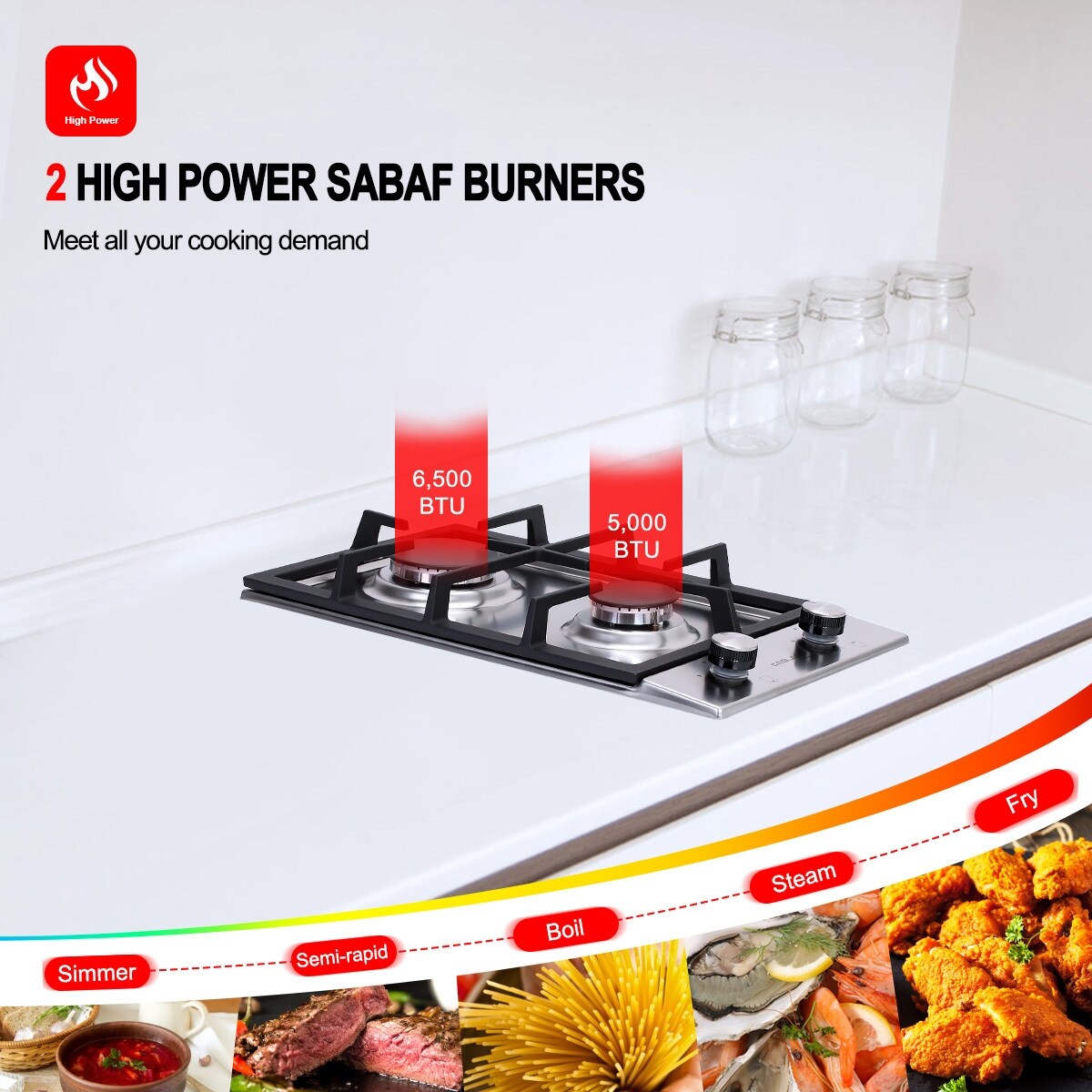 GASLAND 12" Built-in Gas Stove Top Stainless Steel 2 Sealed Burners LPG Natural Gas Cooktop, ETL