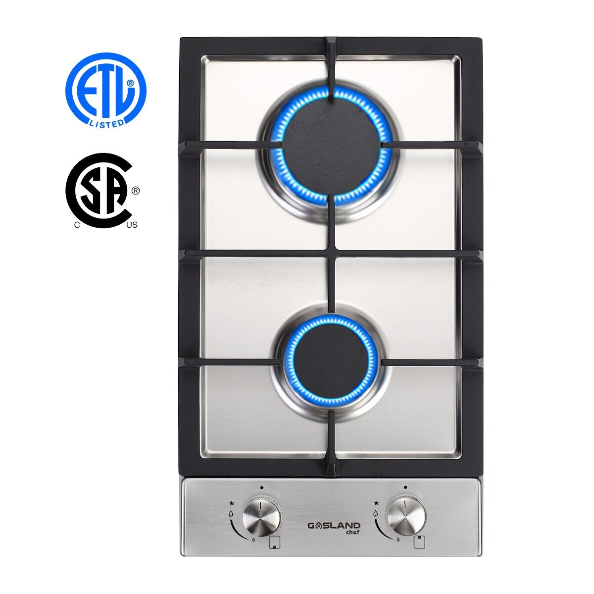 GASLAND 12" Built-in Gas Stove Top Stainless Steel 2 Sealed Burners LPG Natural Gas Cooktop, ETL