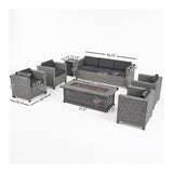 Gastman Outdoor 7 Seater Wicker Chat Set with Fire Pit by Christopher Knight Home