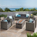 Gastman Outdoor 7 Seater Wicker Chat Set with Fire Pit by Christopher Knight Home