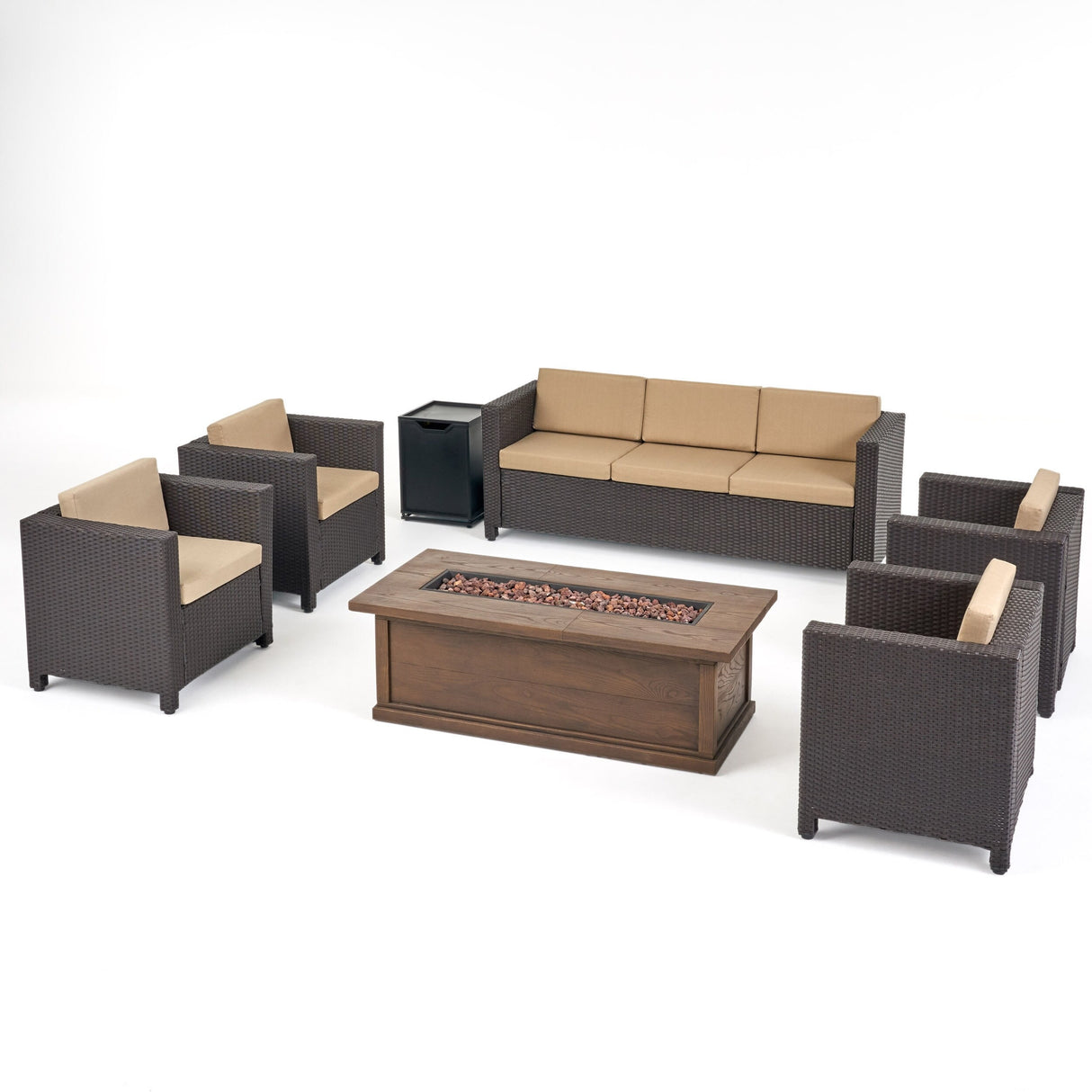 Gastman Outdoor 7 Seater Wicker Chat Set with Fire Pit by Christopher Knight Home