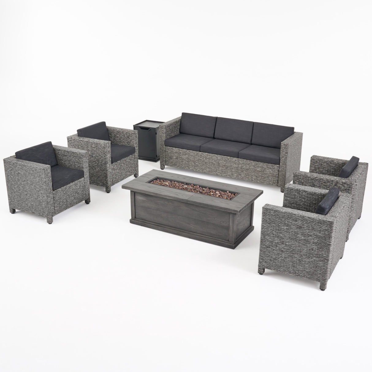 Gastman Outdoor 7 Seater Wicker Chat Set with Fire Pit by Christopher Knight Home