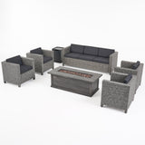 Gastman Outdoor 7 Seater Wicker Chat Set with Fire Pit by Christopher Knight Home