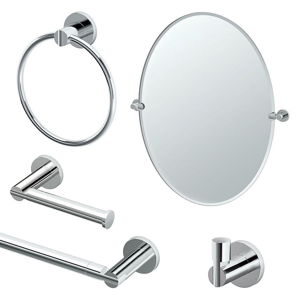 Gatco Channel 5-Piece Bathroom Accessory Kit with Mirror - Chrome