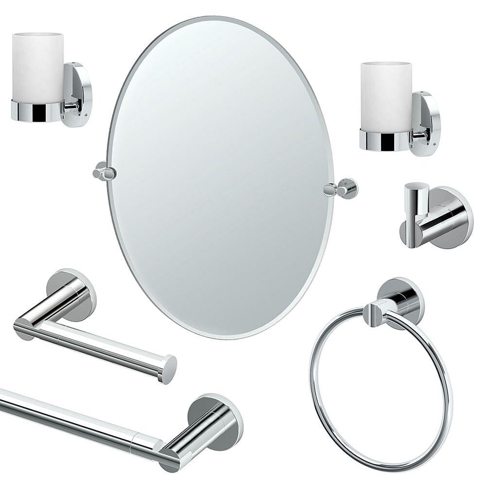 Gatco Channel 7-Piece Bathroom Accessory Kit with Mirror and Wall Sconces - Chrome