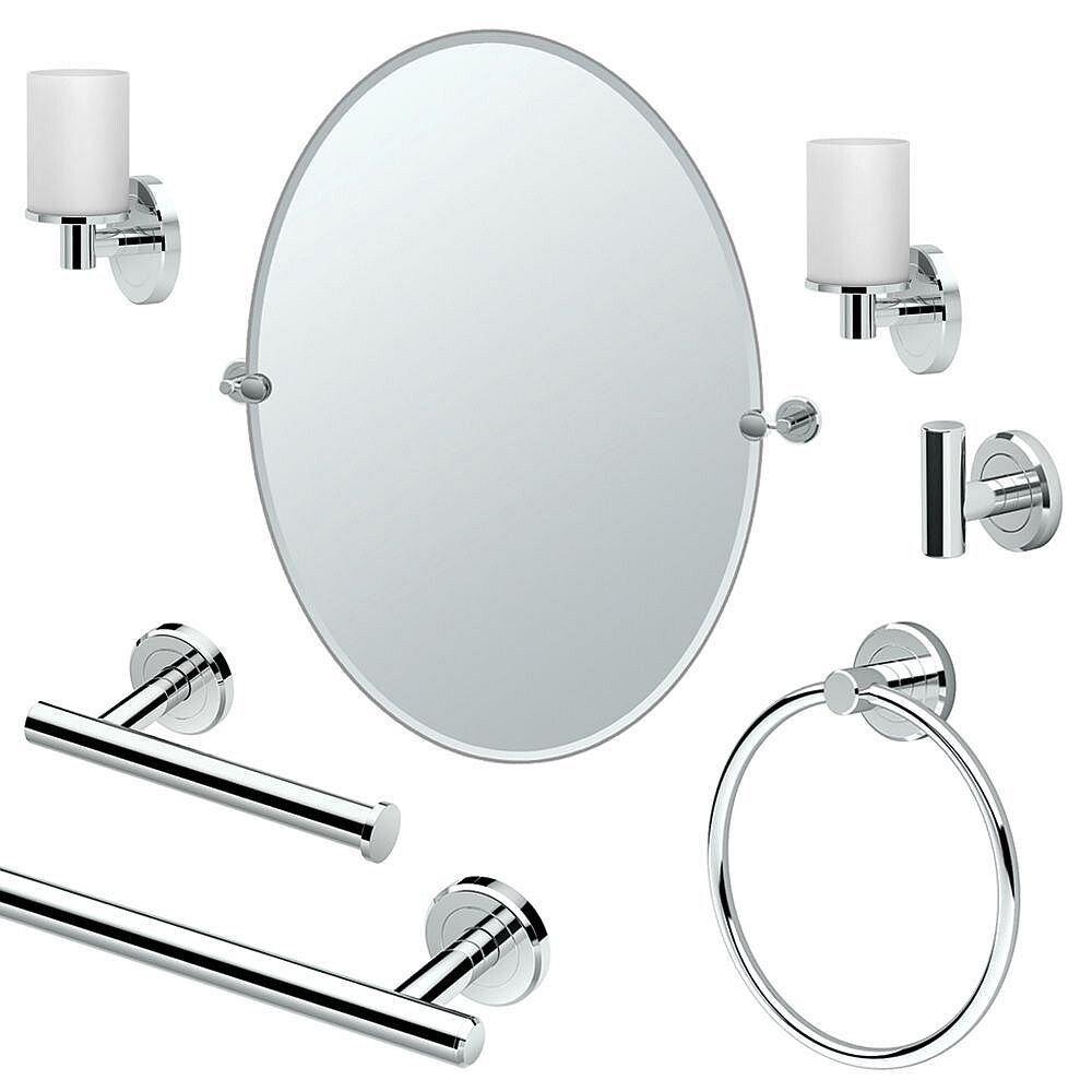 Gatco Latitude2 7-Piece Bathroom Accessory Kit with Mirror and Wall Sconces - Chrome