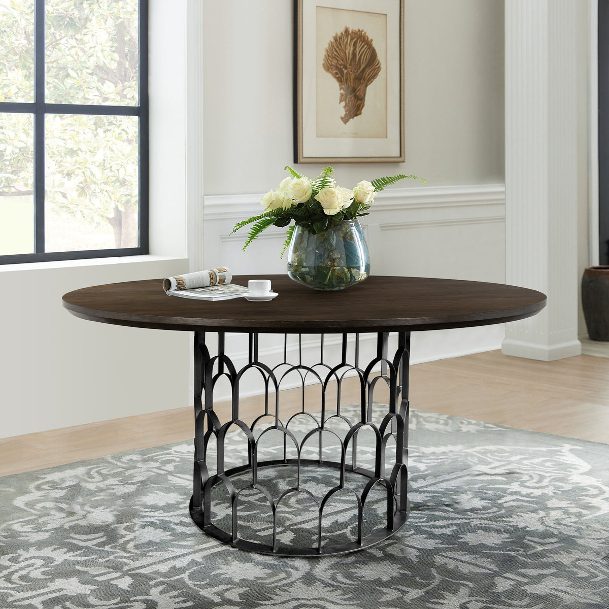 Gatsby 55 inch Art Deco Round Dining Table with Pedestal Base