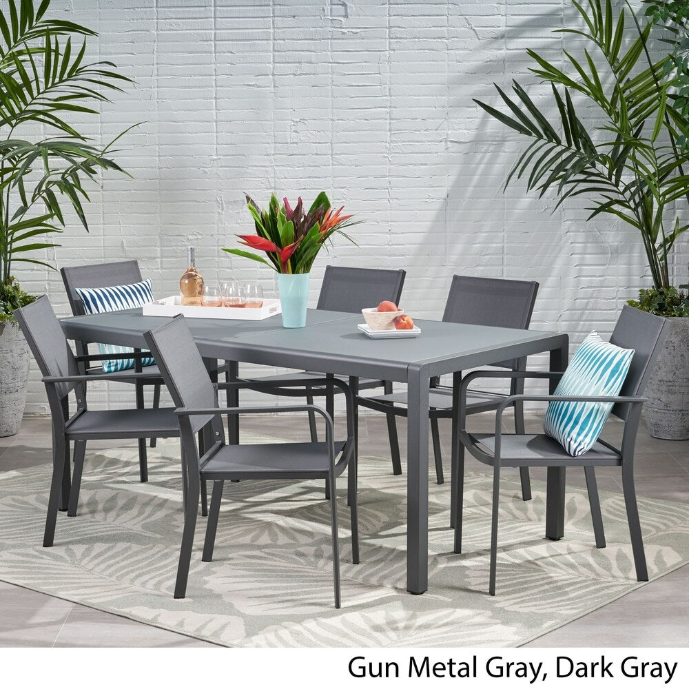 Gaven Tempered Glass/Aluminum 7-piece Outdoor Dining Set by Christopher Knight Home
