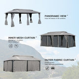 Gazebo 10x20FT, Outdoor Gazebo with Double Roofs, Privacy Curtains, Mosquito Nettings, Heavy Duty Metal Frame Party Tent