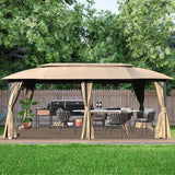 Gazebo 10x20FT, Outdoor Gazebo with Double Roofs, Privacy Curtains, Mosquito Nettings, Heavy Duty Metal Frame Party Tent