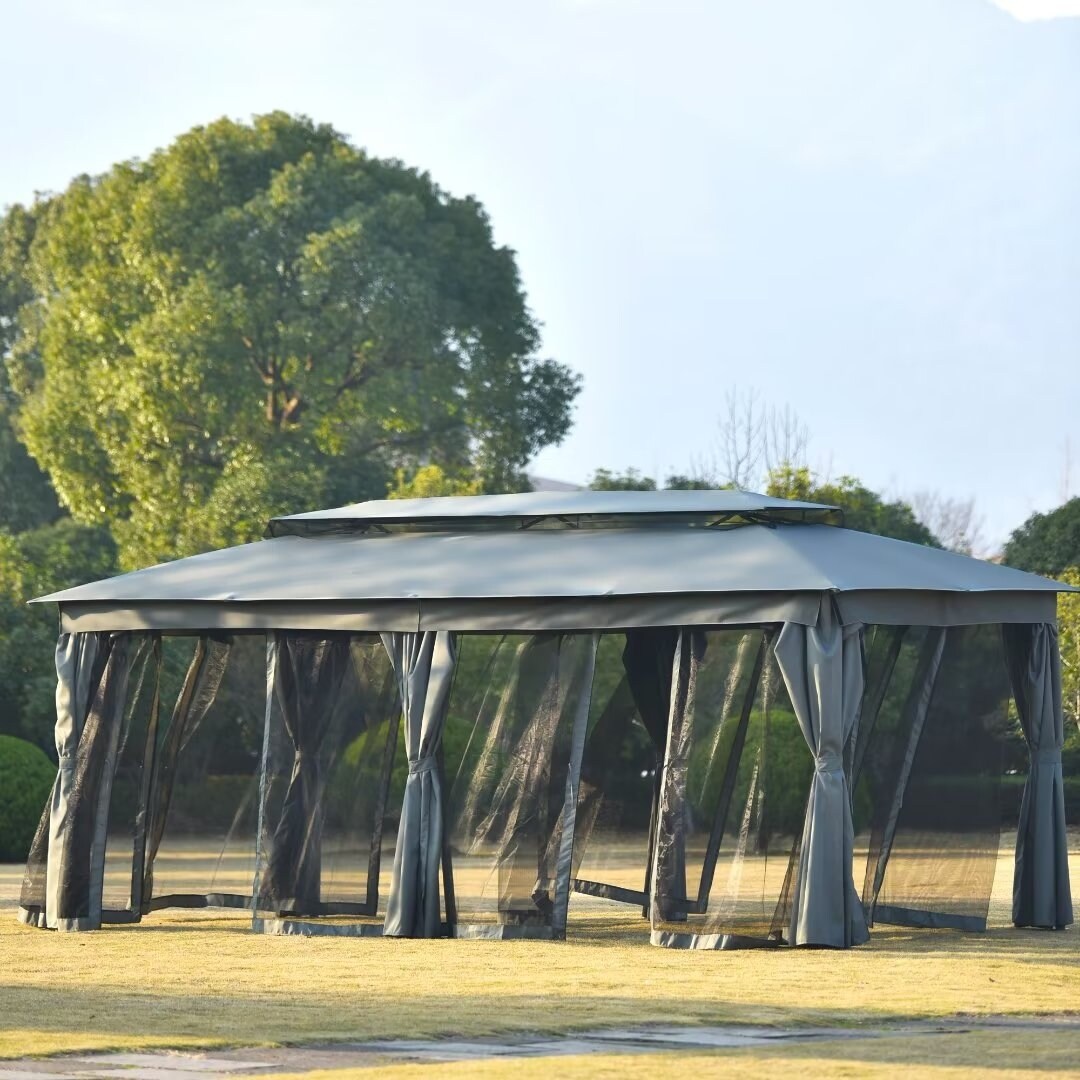 Gazebo with Oxford Cloth & Mosquito Nets Double Top Design Zipper Design Ultraviolet-proof Waterproof