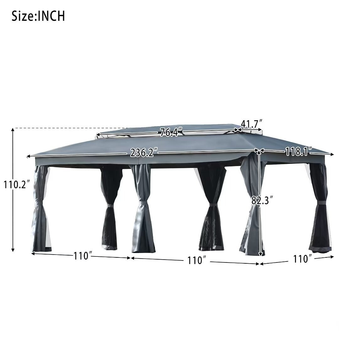 Gazebo with Oxford Cloth & Mosquito Nets Double Top Design Zipper Design Ultraviolet-proof Waterproof