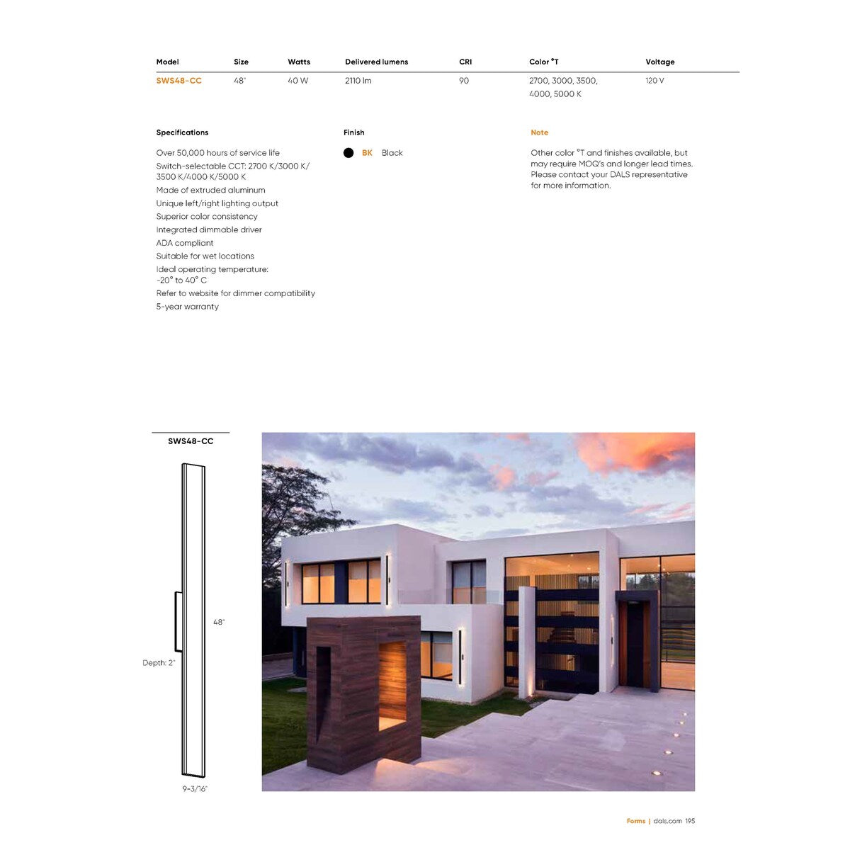 Gemini 48 Inch CCT Rectangular Outdoor LED Wall Sconce - 48-Inch