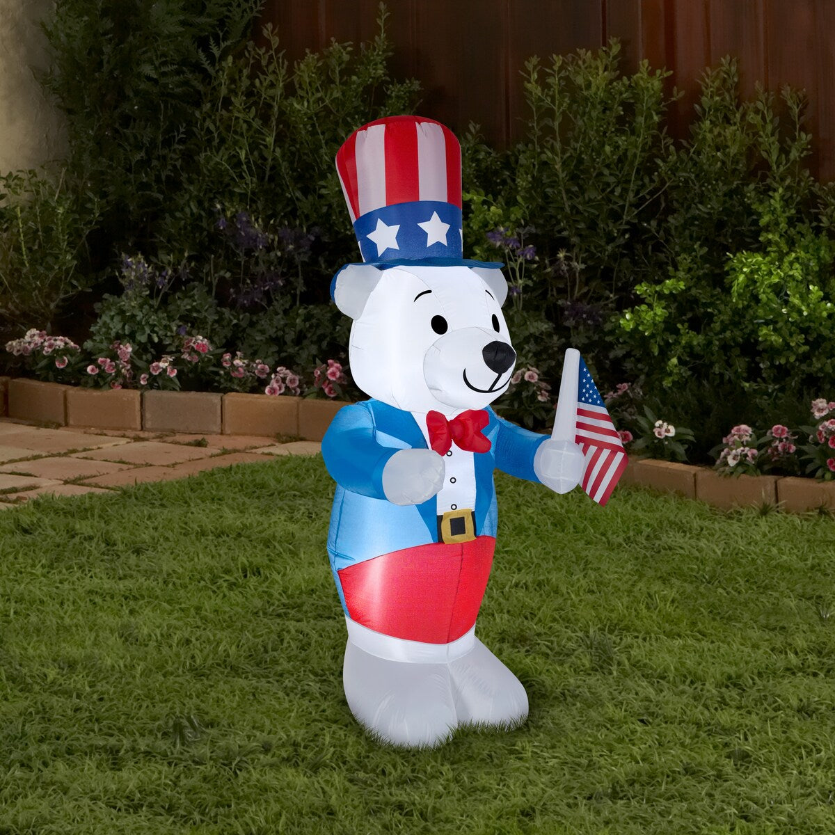 Gemmy Airblown Inflatable Patriotic Polar Bear, 4 ft Tall, blue - 48.03x19.69x18.9