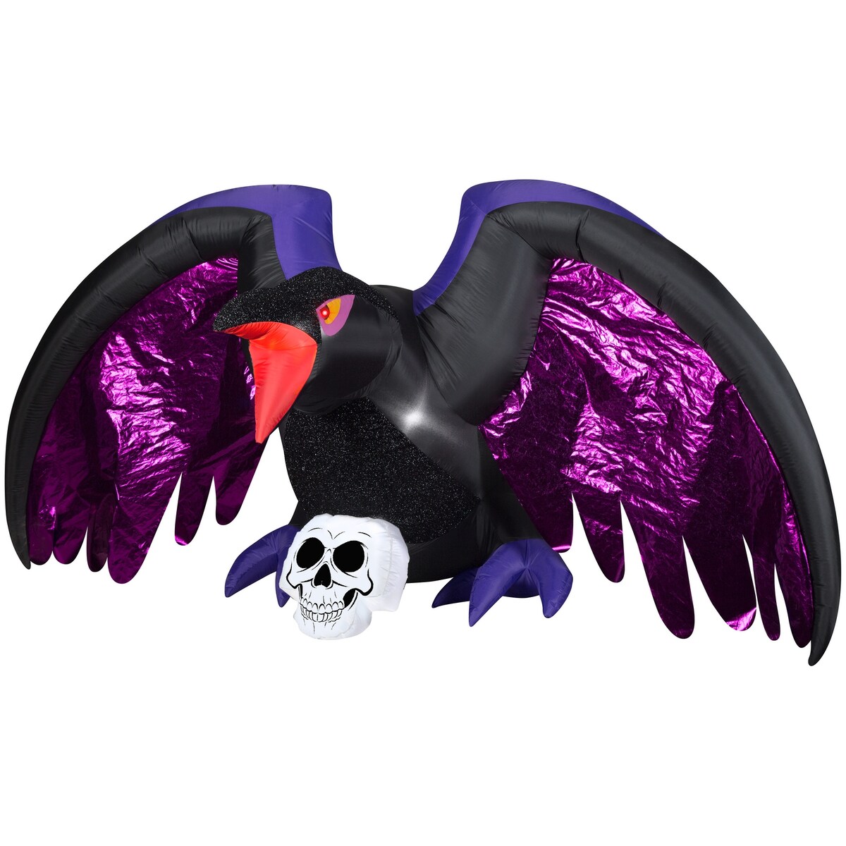 Gemmy Airblown Mixed Media Crow with Skull Scene, 4.5 ft Tall, Black