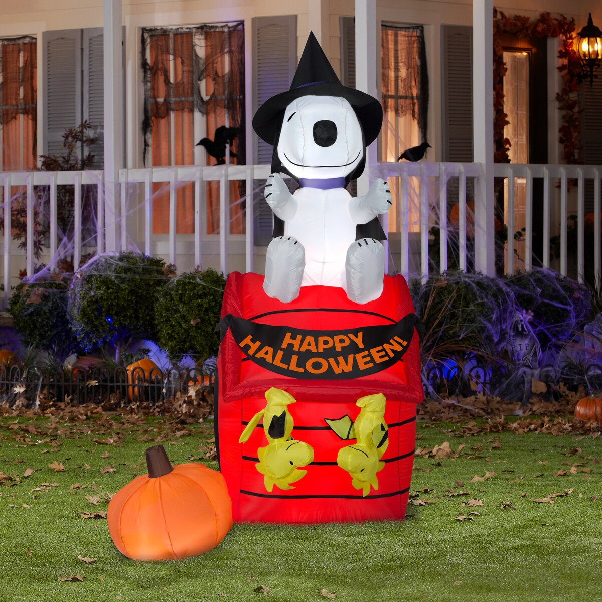 Gemmy Airblown Snoopy Halloween House w/LEDs Scene Peanuts, 6 ft Tall, Multi