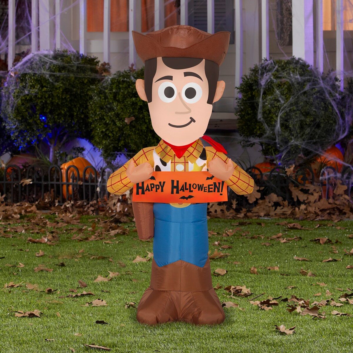 Gemmy Airblown Woody w/Banner Disney, 3.5 ft Tall, orange
