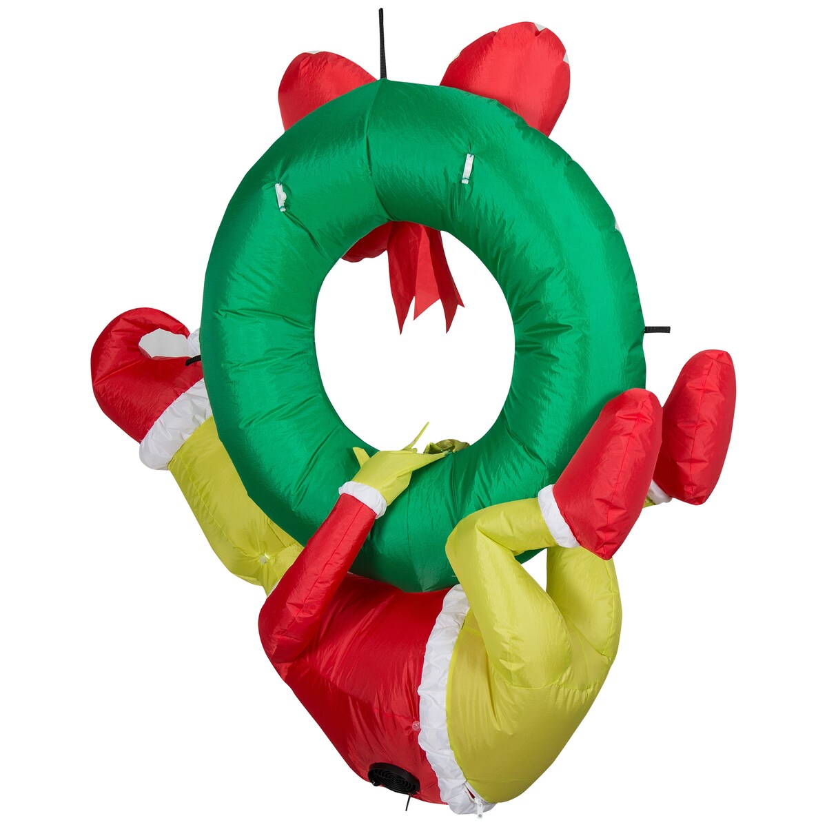 Gemmy Christmas Airblown Inflatable Grinch Hanging from Wreath Dr. Seuss, 4 ft Tall, Green
