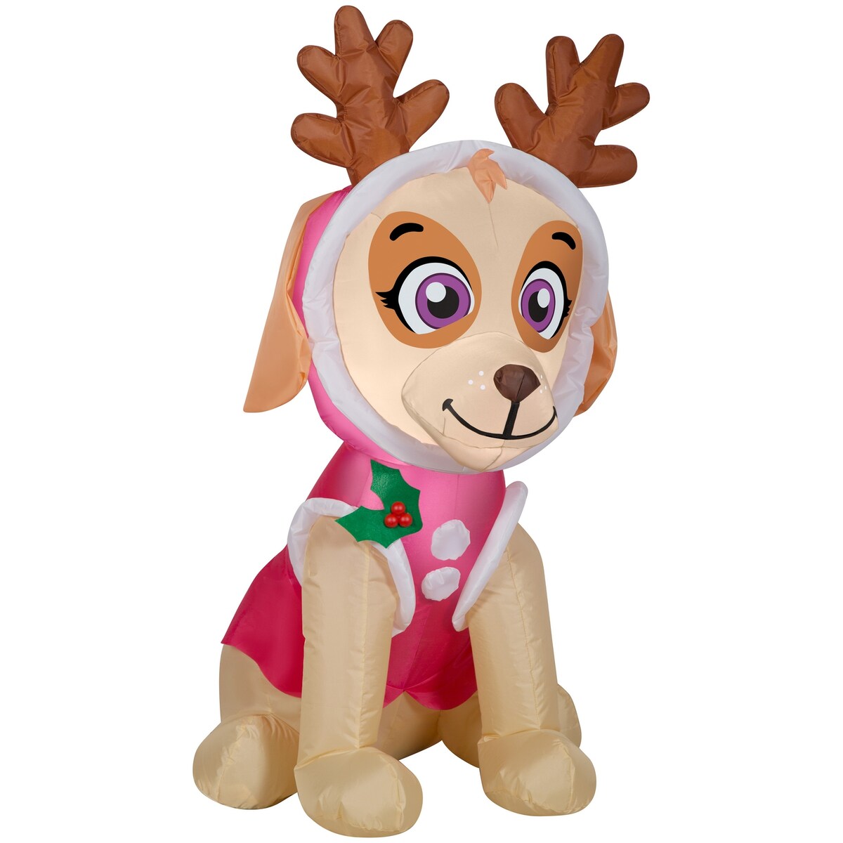 Gemmy Christmas Airblown Inflatable Skye in Pink Snow Outfit w/Antlers Nick, 3.5 ft Tall, pink