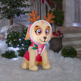 Gemmy Christmas Airblown Inflatable Skye in Pink Snow Outfit w/Antlers Nick, 3.5 ft Tall, pink