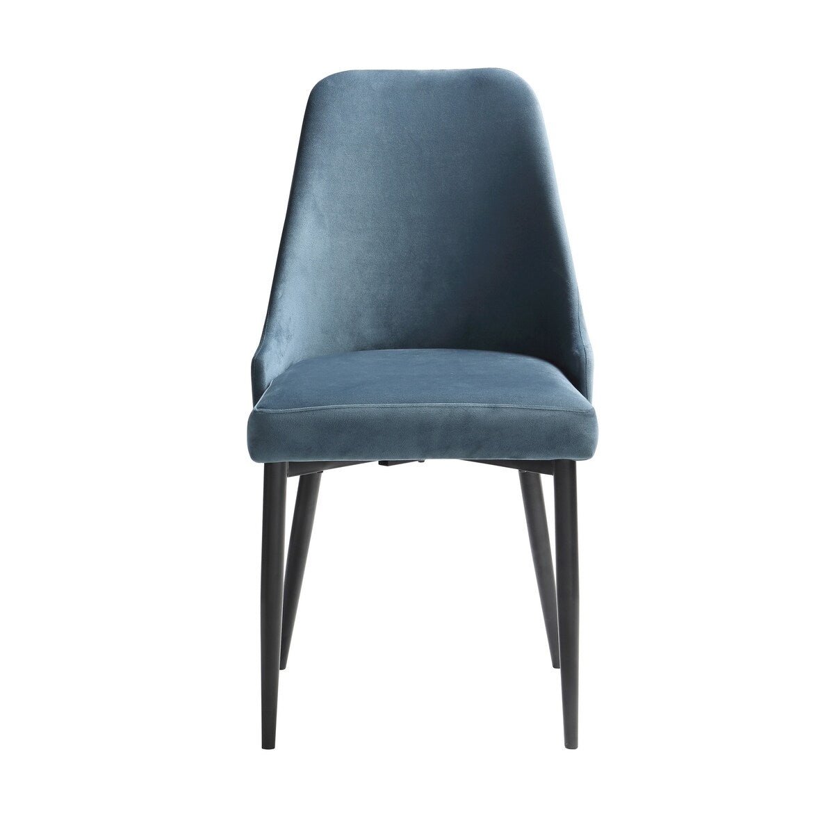 Gene 19 Inch Side Dining Chairs Set of 2, Tall Curved Back, Blue Velvet, Black Metal