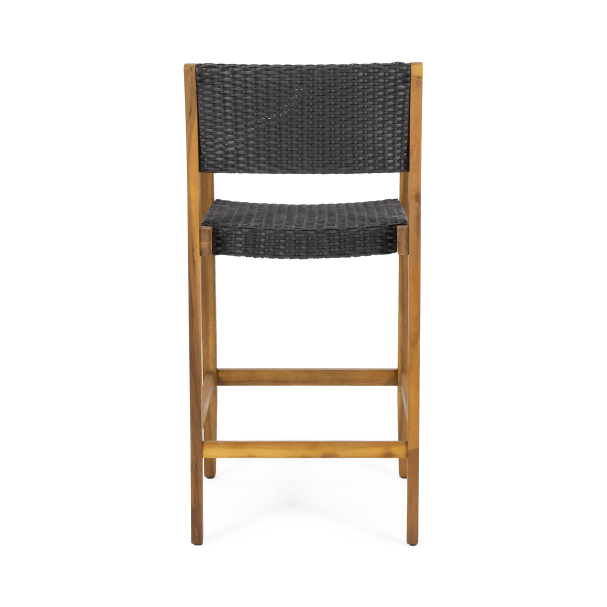 Genesee Outdoor Acacia Wood Barstools with Wicker (Set of 2) by Christopher Knight Home