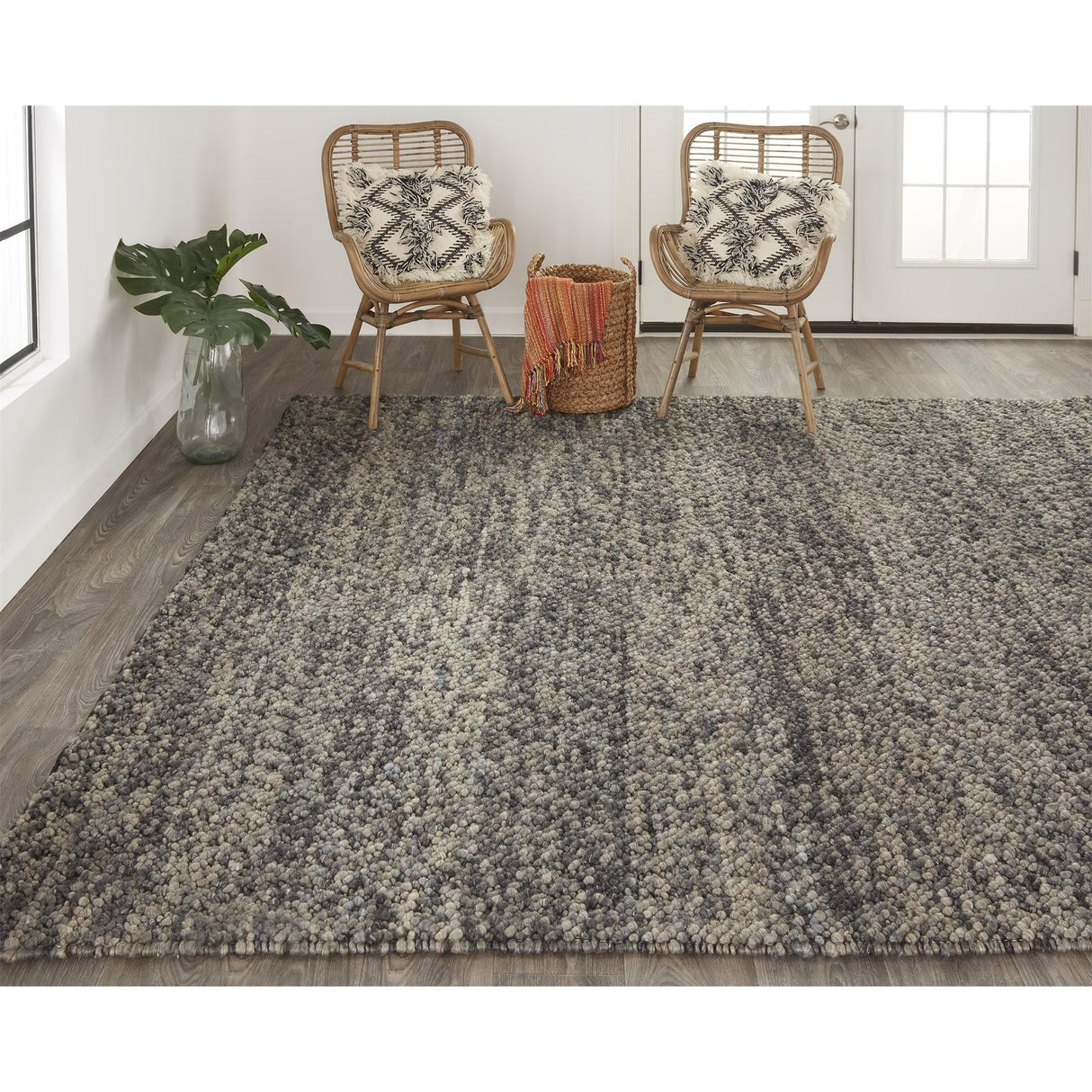 Genet Modern Eco Marled Bouclé Rug Accent Rug, Chracoal Gray