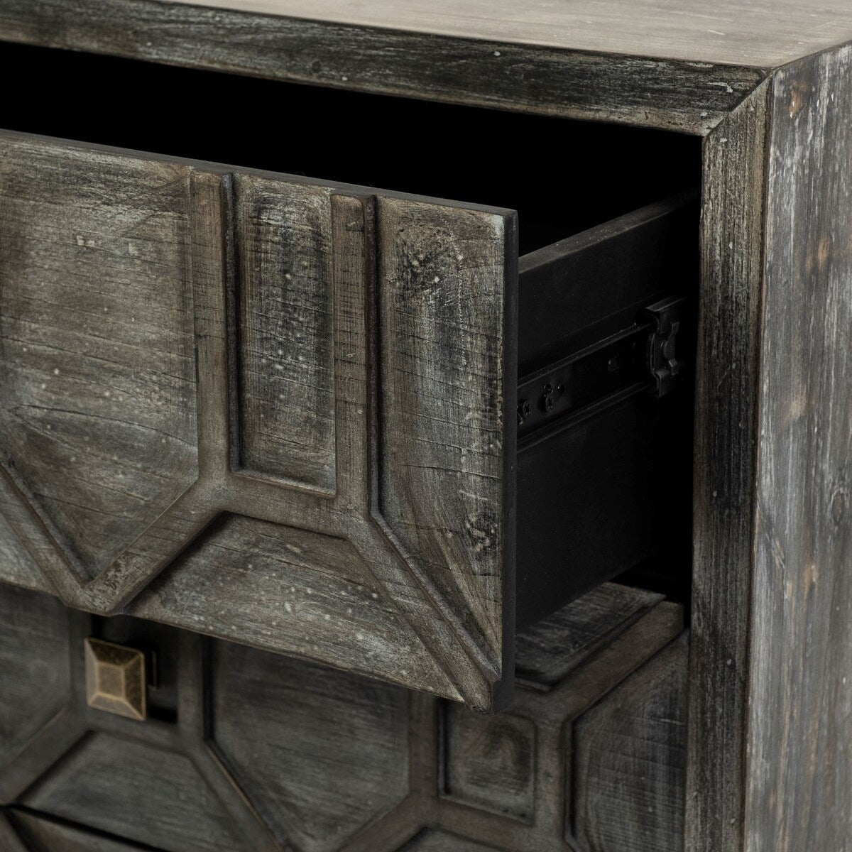 Genevieve I Gray Fir Veneer w/ Iron Frame & 3 Drawer Accent Cabinet - 39.0L x 15.7W x 30.9H