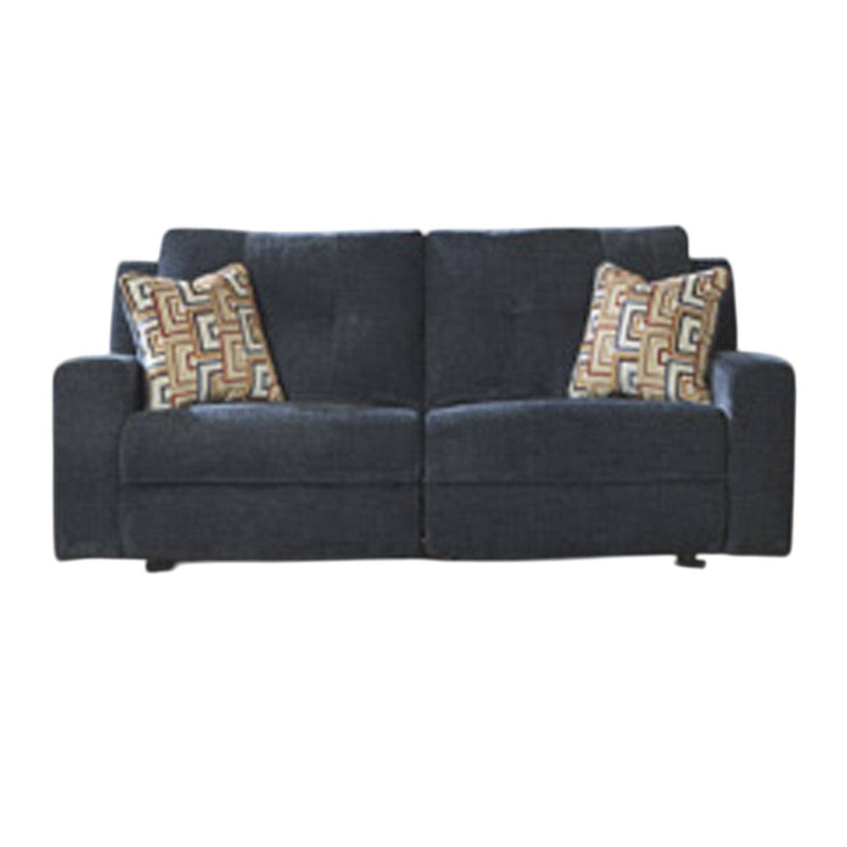 Genna Manual Reclining Sofa, Navy Blue Polyester, 2 Pillows, 87 Inch