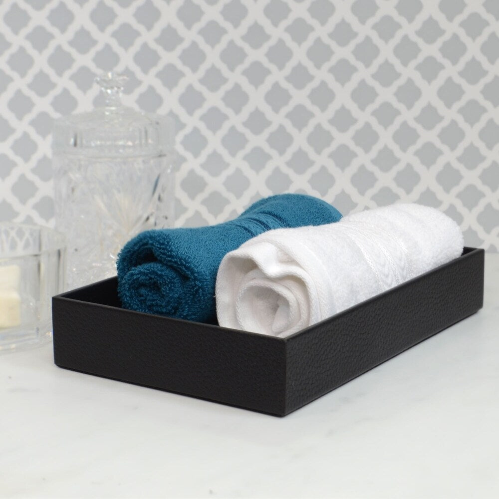 Genuine Leather Rectangle Storage Tray, Black, Shower and Bathroom Accessory