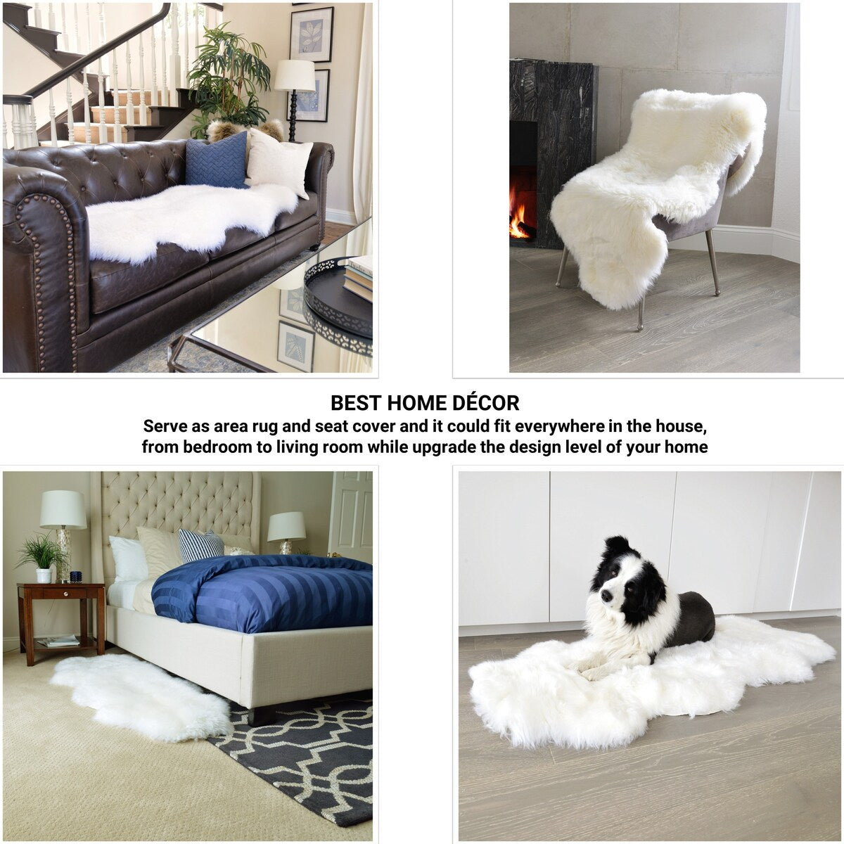 Genuine Sheepskin Area Rug Natural Wool Seat Cover Bedside Carpet w/Comb